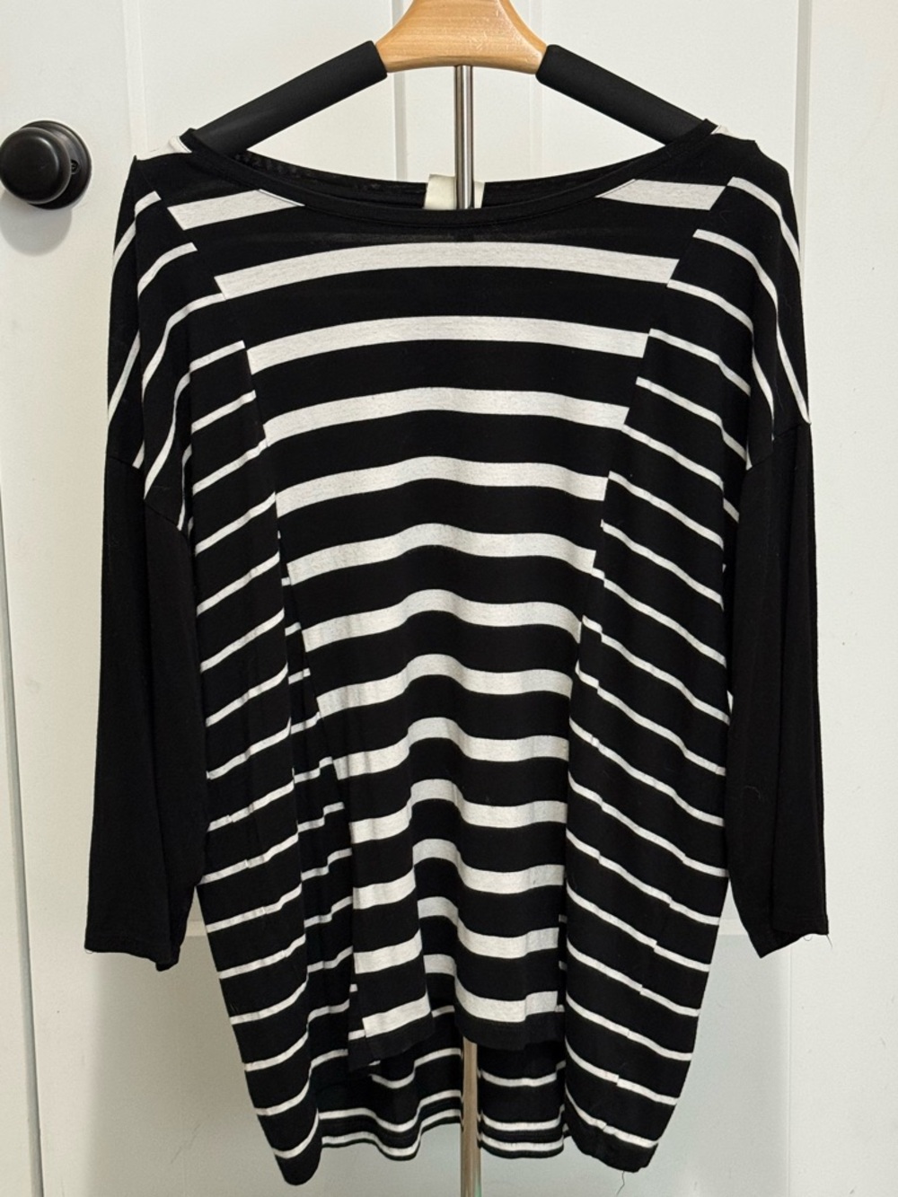 Chico's Black & White Striped Long Sleeve Boatneck Top
